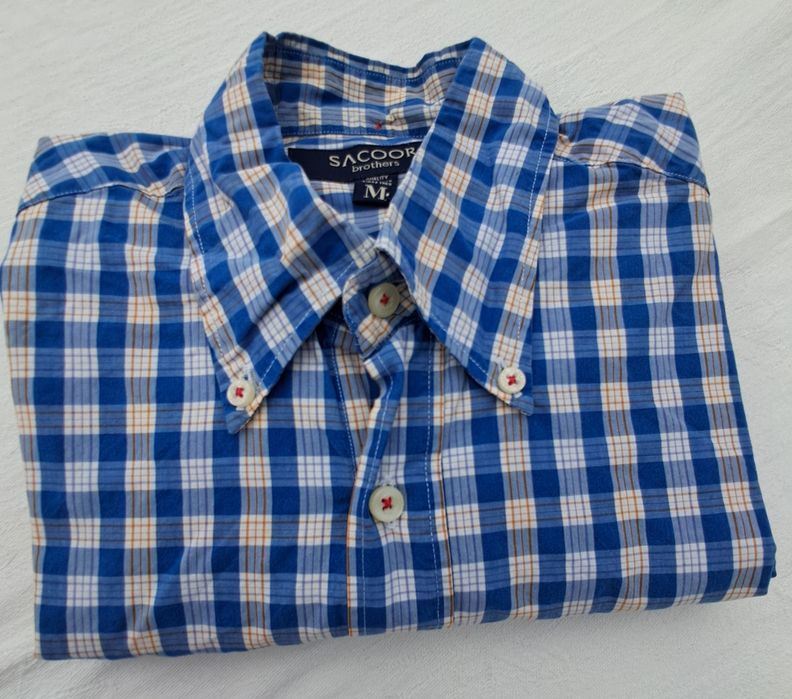 Camisa Homem Sacoor Brothers Tam. M – Padrão Xadrez Azul e Castanho / Amarelo