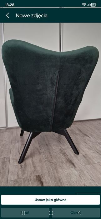 Fotel duży uszak butelkowa zieleń
