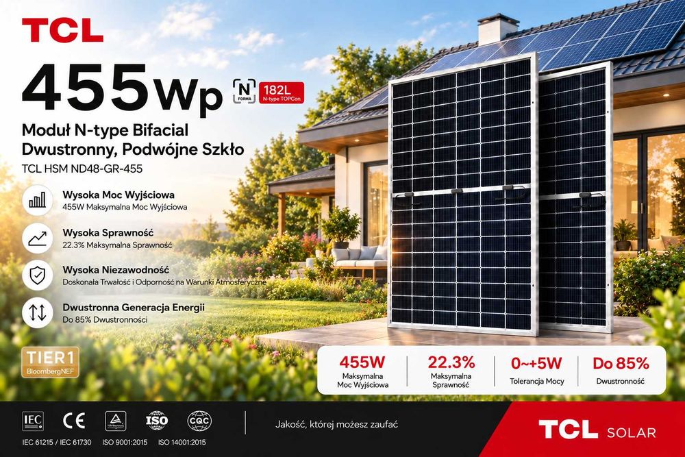 Moduł Panel Fotowoltaiczny dwustronne Odbiór osobisty lub dostawa z magazynu we Wrocławiu TCL Longi Jinko czarny