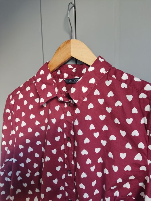 Piękna czerwona bordowa koszula w serca XXL/44 plus size oversize