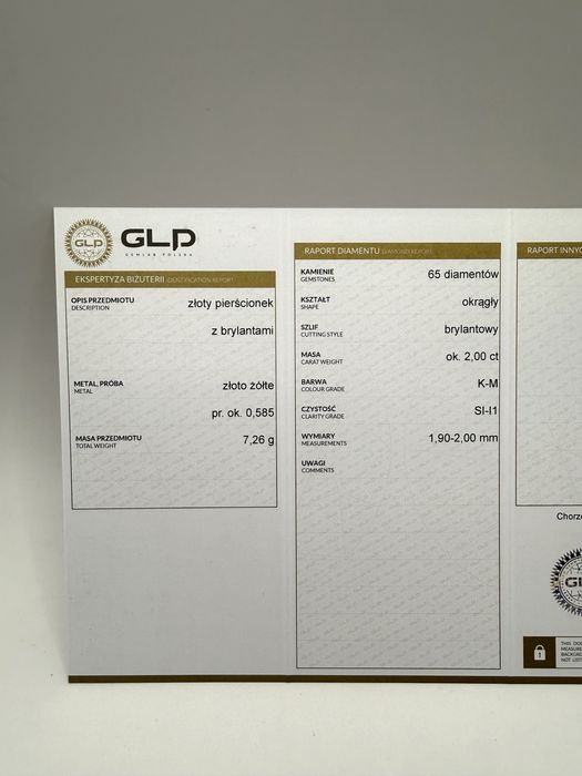 Złoty pierścionek 585 z diamentami 2,00ct Si1-P1/K-M