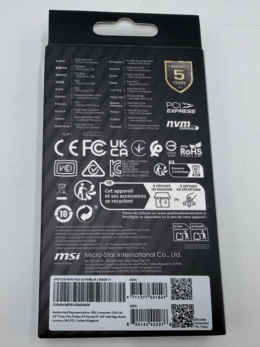 Nowy Dysk SSD MSI Spatium M450 500GB M.2 NVMe 4.0 GW24m FV23% NW005
