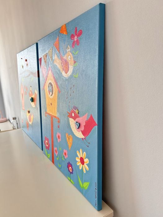 Duas telas decorativas pintadas à mão 60x50