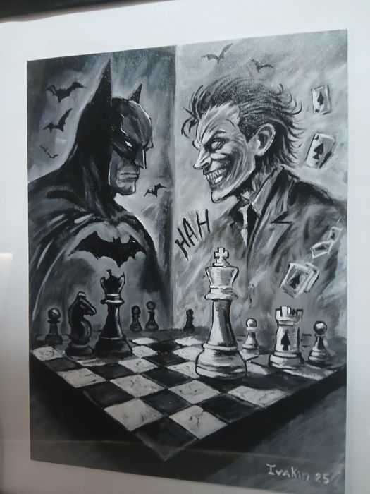 Quadro Original – Batman vs Coringa no Xadrez
