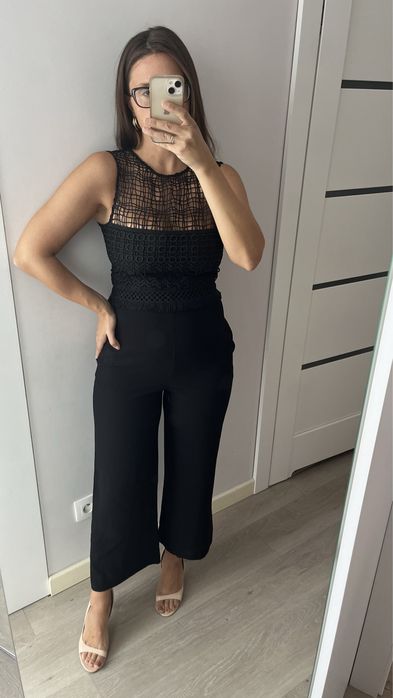 Kombinezon Pinko boho Czarny chwosty ażurowa góra