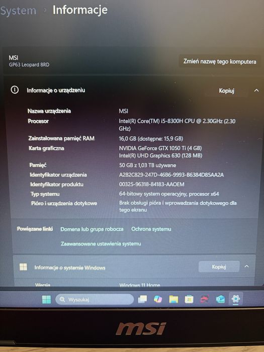 Laptop Gamingowy MSI GP63 Leopard 8RD