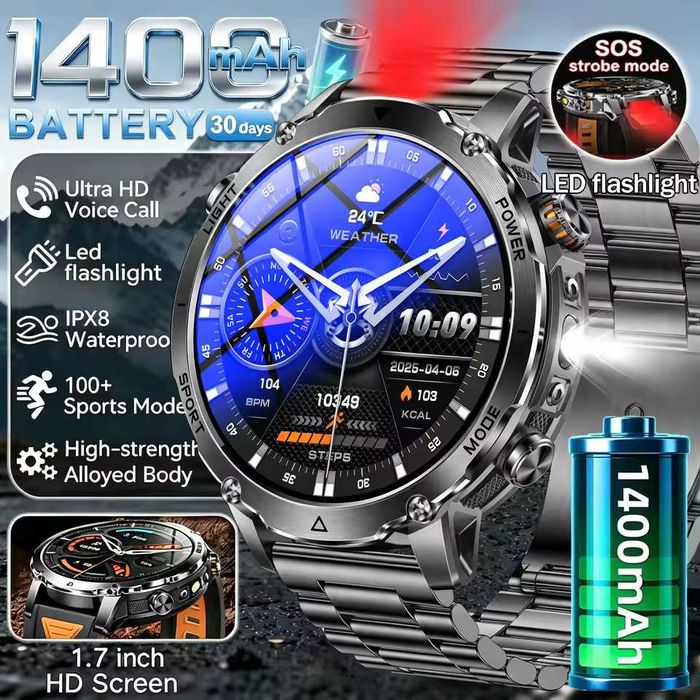 Смарт часы: HARDY AK106 PRO. NFC. 3D-меню. 1400mAh. 2 LED-фонарика