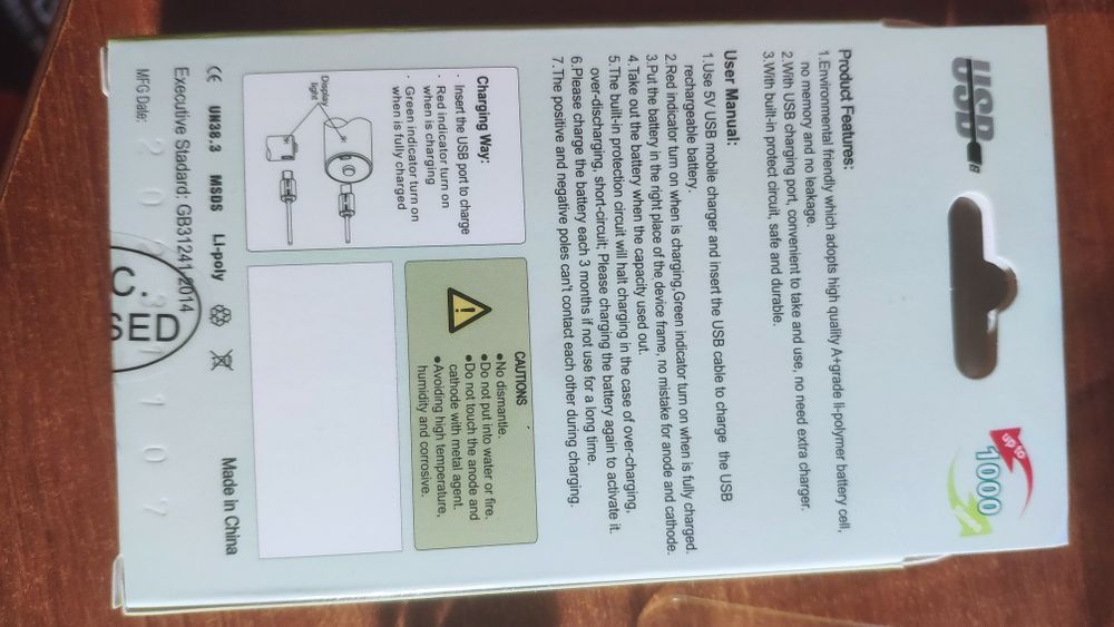 Батарейка литиевая полимер Znter 1,5 V AA 3000  AAA 1100 зар USB TupeC