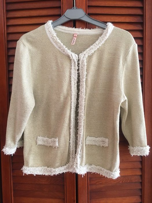 Sweter sweterek złoty 3/4 rekaw bawełna złota nitka rozmiar L
