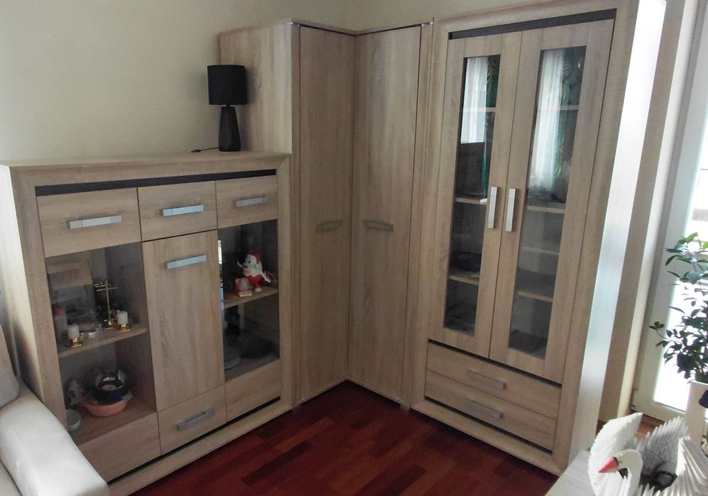 Szafa narożna, komoda, witryna - zestaw dąb sonoma, meble do salonu