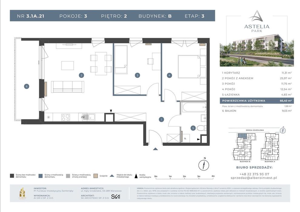 3-pokojowe mieszkanie 66 m² + balkon - Widok 2