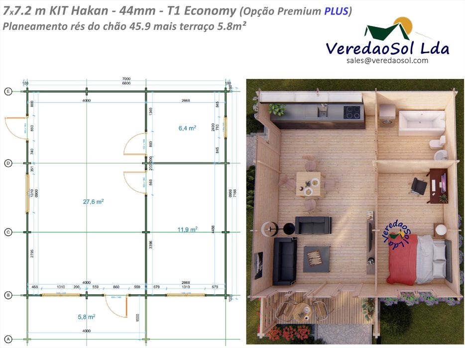 Casa Madeira HAKAN B Economy ou Premium PLUS T1 - Área 55.2m²