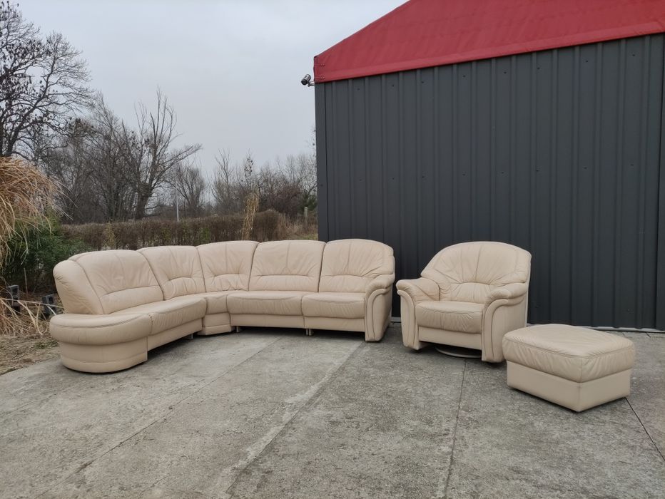 Narożnik skórzany (rogówka)+ pufa+fotel-skóra naturalna!Okazja