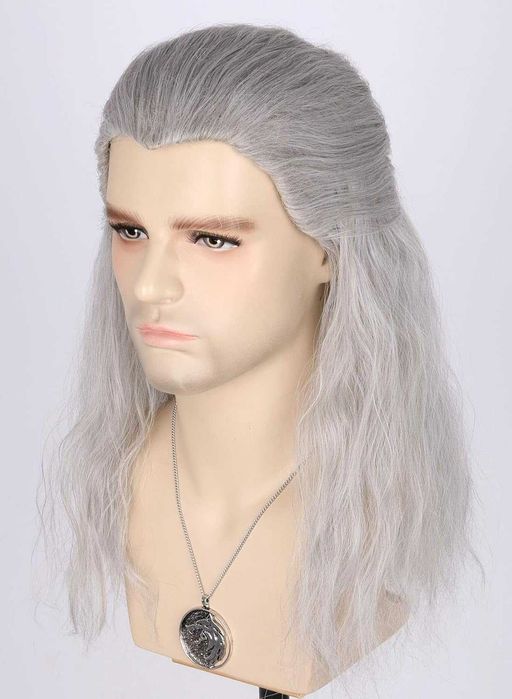 Topcosplay peruka włosy długie jasny siwy Geralt z RIwii