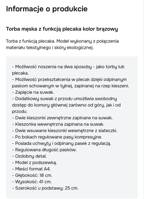 Plecak męski z funkcją torby.