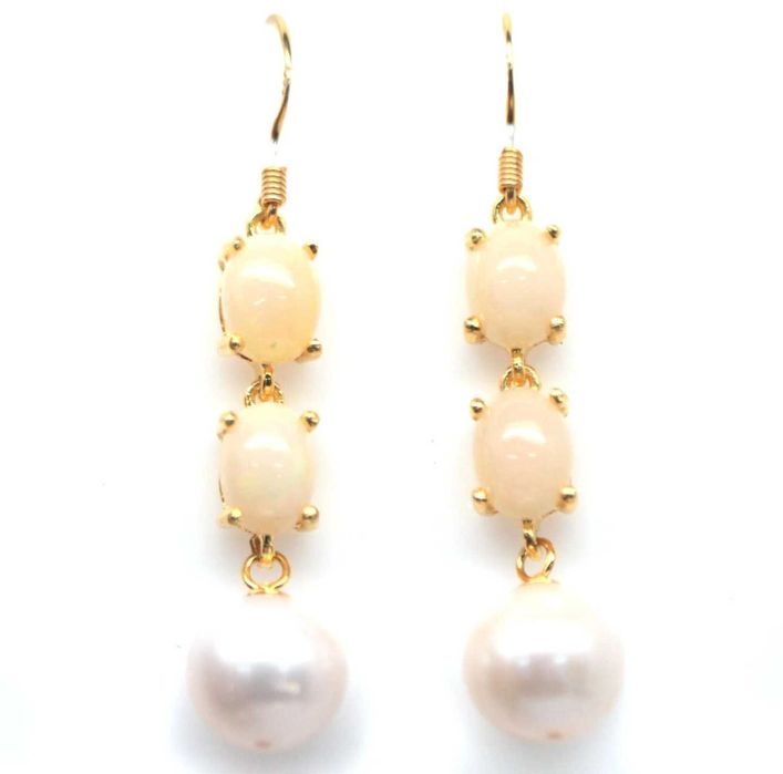 Kolczyki Srebro 925 Naturalne Opale Perły Hodowlane