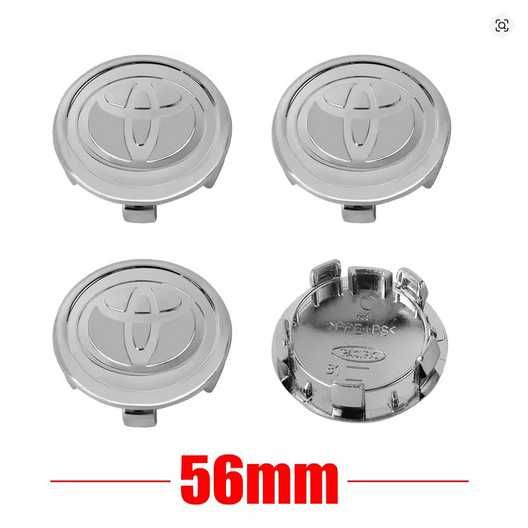Conjunto 4x centro de jantes TOYOTA cromados + 4x stickers adesivos pretos
