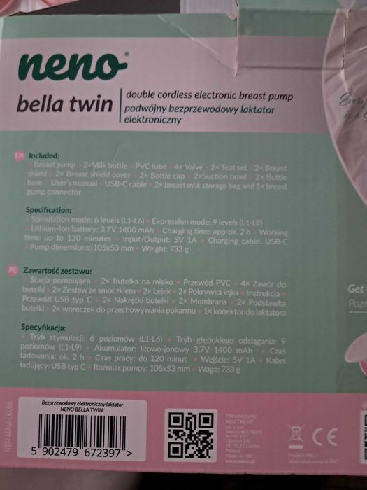 Neno Bella Twin - podwojny bezprzewodowy laktator elektroniczny