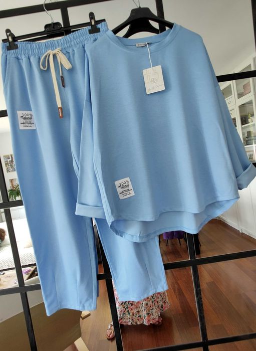 Komplet dresowy dzianina oversize bluza wiskoza M L XL