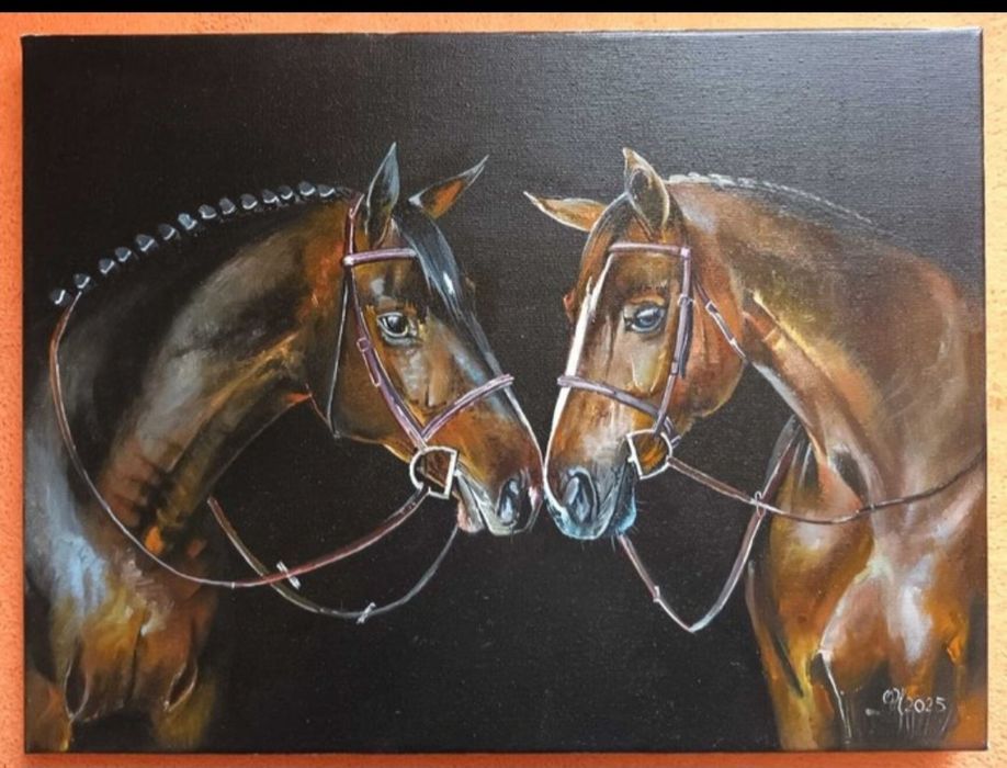 Pintura a óleo dois cavalos