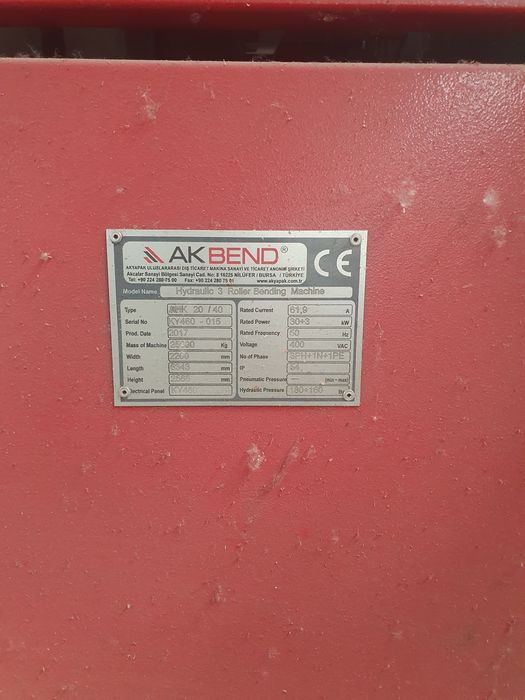 Вальці листозгинальні Akyapak AHK 20/40 рік випуску 2017