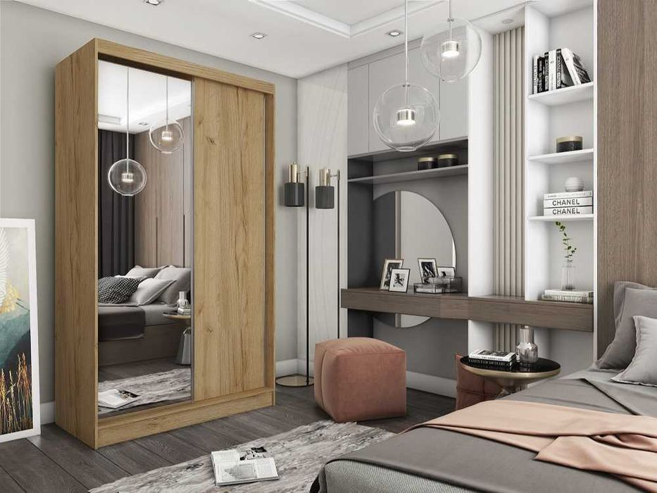 Szafa przesuwna 120 cm z lustrem do sypialni szafa dwudrzwiowa