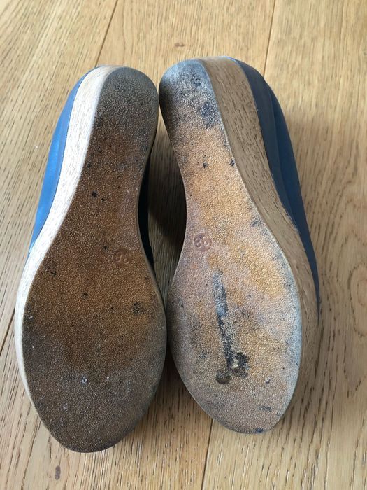 Niebieskie skórzane koturny, Ryłko - rozmiar 38