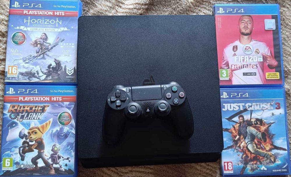 PS4 Slim 1 TB + comando + 4 jogos + caixa original