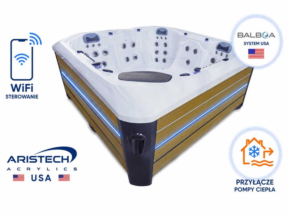 JACUZZI Skandynawska 5-osobowa Wanna SPA Svenska Hot Tub Całoroczna BALBOA Stockholm 223x223 rzyłącze do Pompy Ciepła Bluetooth Wifi