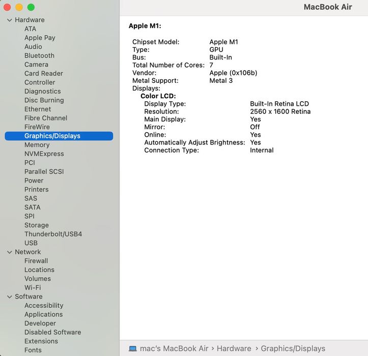 MacBook AIR 13 M1/8 CPU/ 7 GPU/ 16 ram/ 256 Space Gray