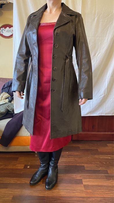 Płaszcz damski skóra naturalna r.36 stan idealny, ciemnobrązowy