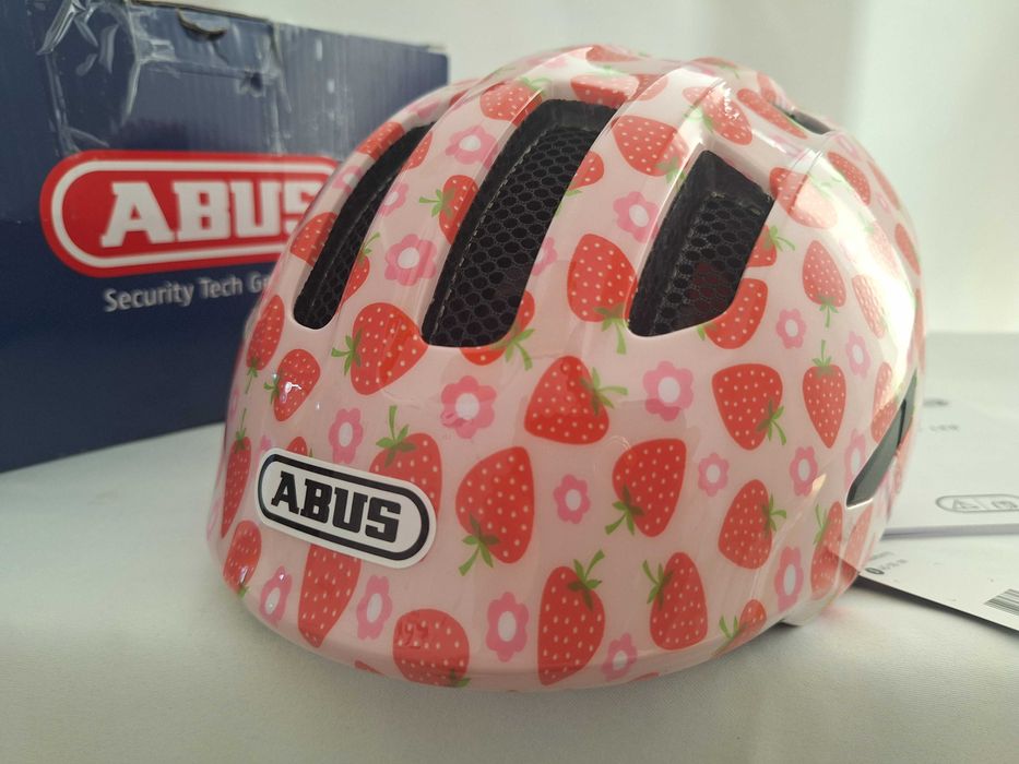 Kask rowerowy dziecięcy Abus Smiley 3.0 LED Rose Strawberry S 45-50cm