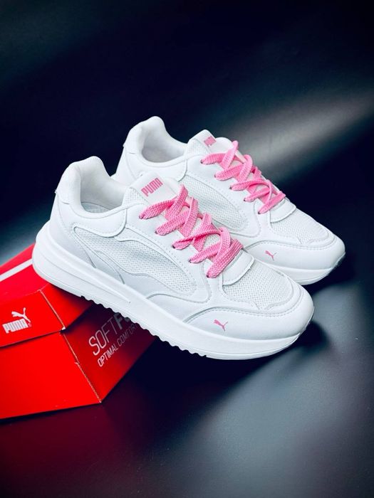 Кожаные белые кроссовки Пума шкіряні кросівки білі Пума красовки Puma Новинка на jосень женские стильные кросовки пума puma кожаные красовки