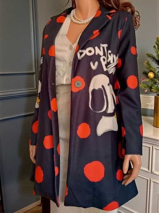 Nowy płaszcz damski grochy kreskówkowa polska dots