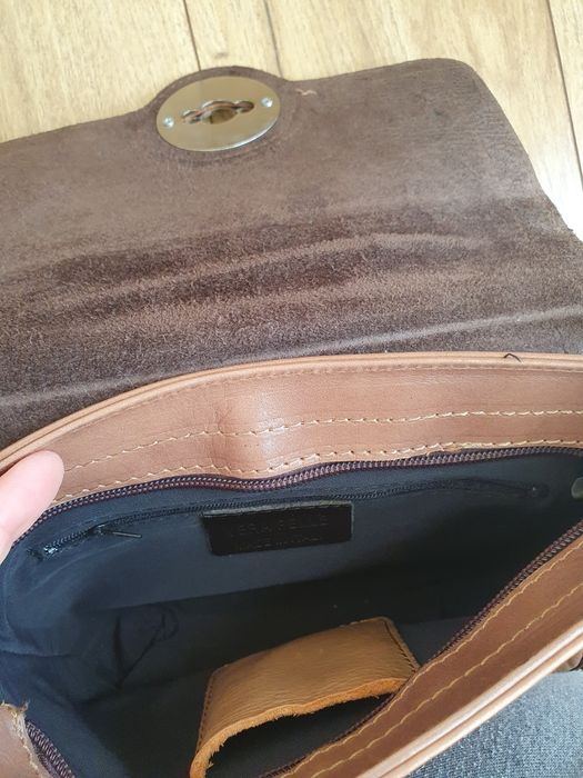 Torebka damska brąz z beżem skórzana