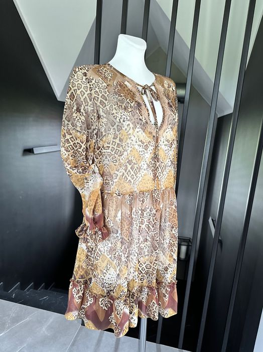 Marsala lekka sukienka tunika zwierzęcy print rozm. uni