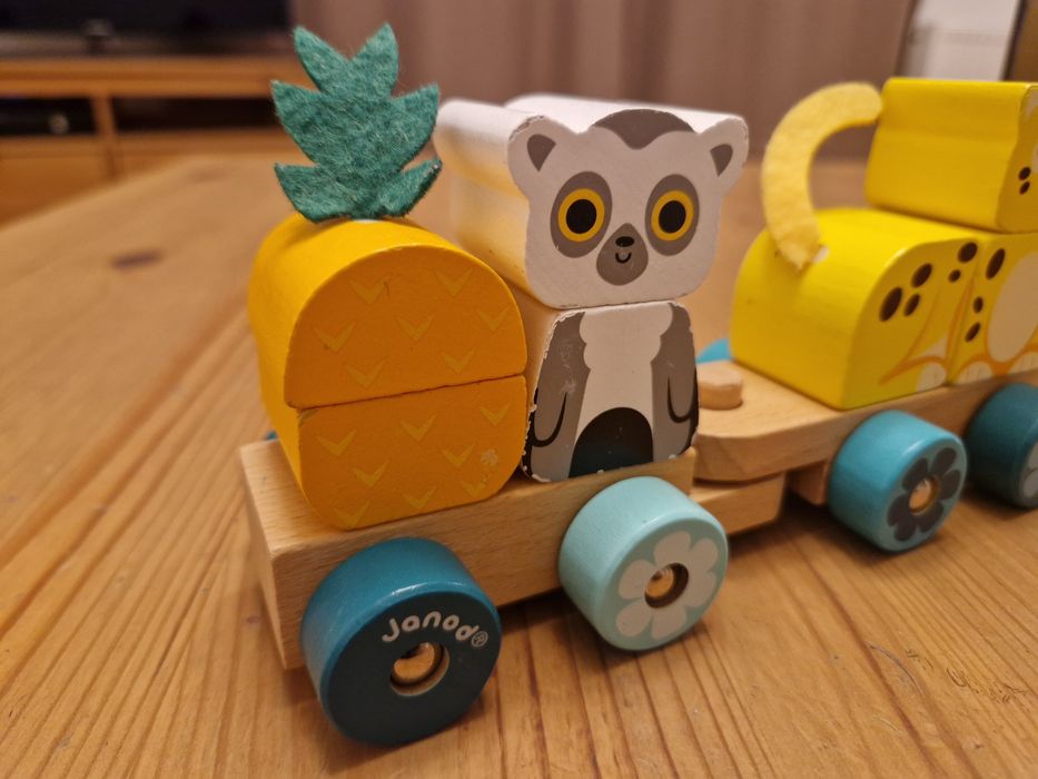 Janod Pociąg z klockami i zwierzątkami do ciągnięcia Tropik