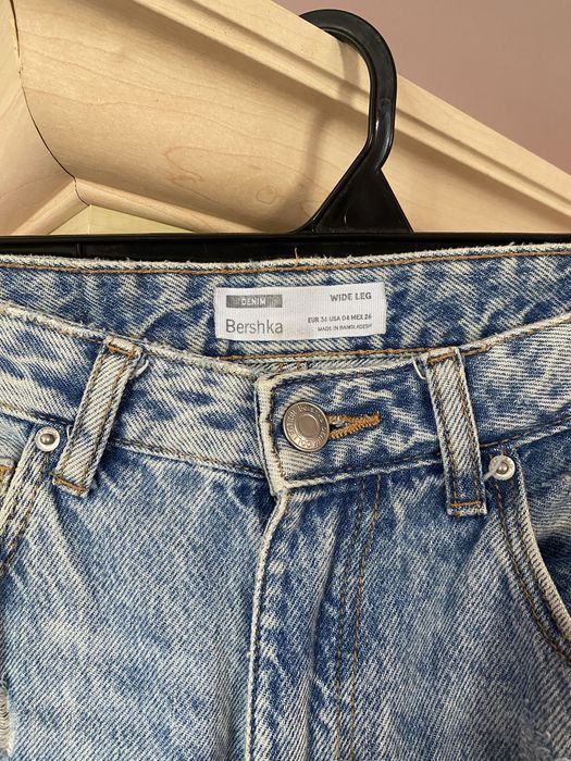 Джинси світлі порвані Bershka wide leg denim