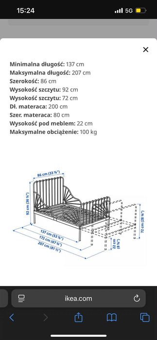 Łóżko dziecięce IKEA MINNEN 80x200 cm – regulowana długość