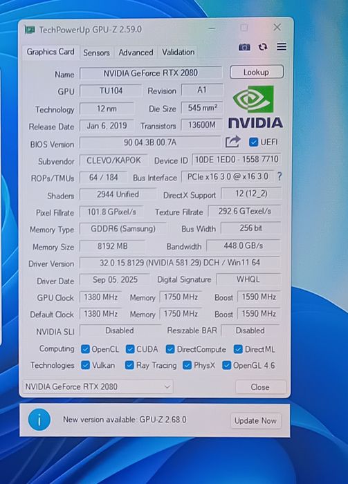 MXM RTX 2080 8GB64752057521283121