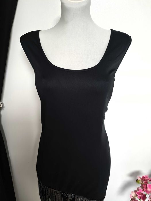 369. Elegancka czarna sukienka damska siateczka cekiny XXL 44