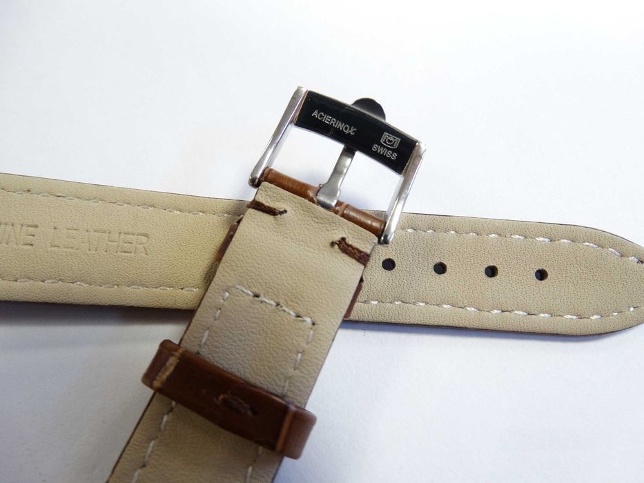 Pasek skórzany brązowy 18mm 20mm do zegarka Omega klamra srebrna złota