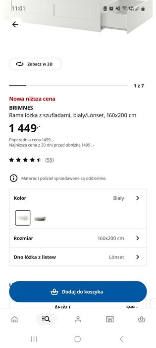 Rama łóżka BRIMNES IKEA 160X200