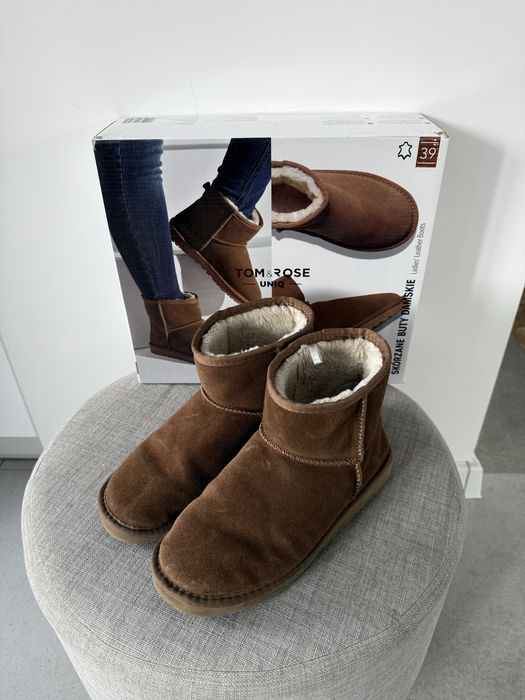 Skórzane brązowe buty śniegowce a’la emu Tom&Rose rozmiar 39 camel