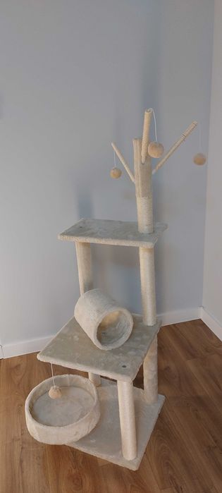 Drapak dla Kota 130 cm beżowy, 5 poziomowy, 4 Piłeczki, Walec