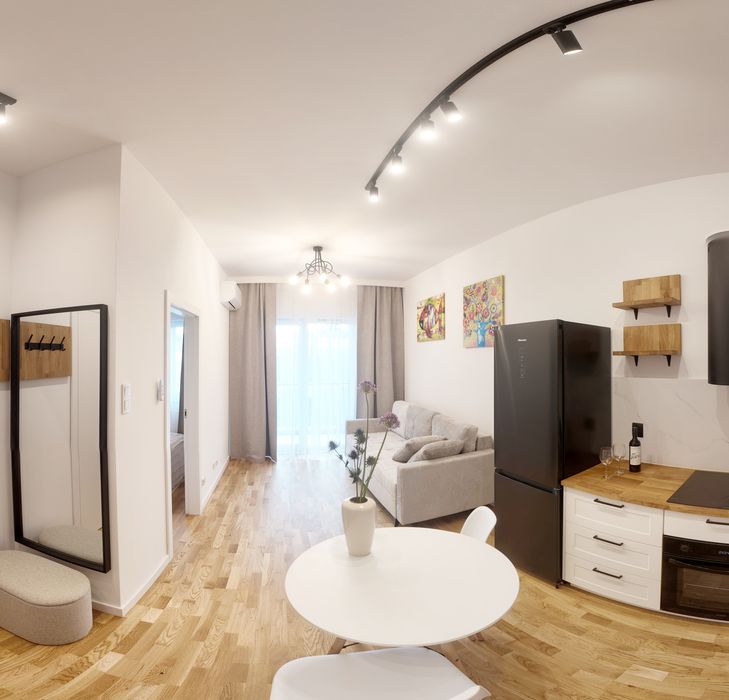 Gotowy apartament, 2 pokoje, Nowe Centrum Łodzi NCŁ, wystawa południowa, balkon, klimatyzacja, premium 2026, siłownia