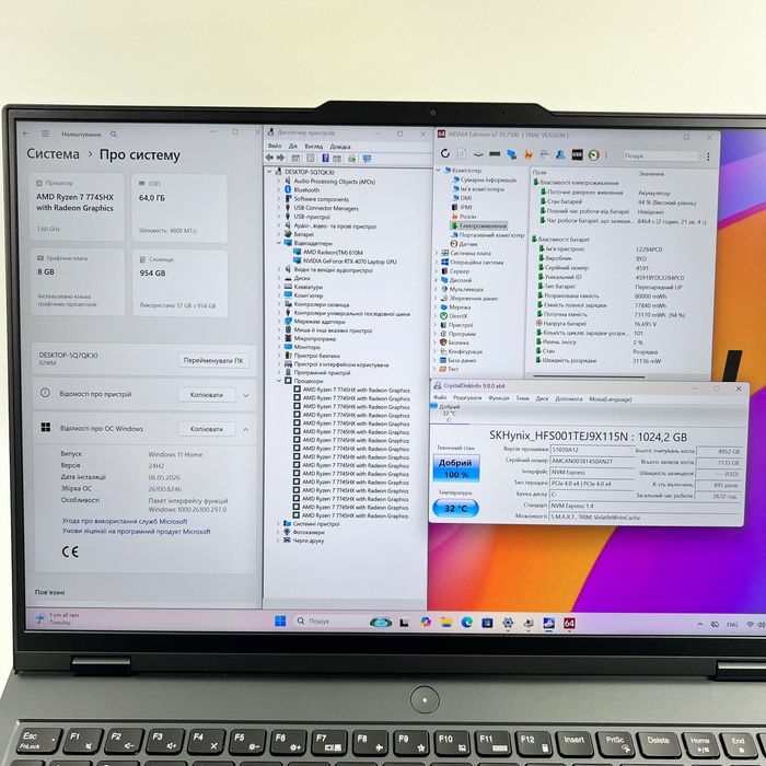 Lenovo Legion Pro 5 16ARX8 R7 7745HX 64GB RAM 1TB SSD RTX 4070 Магазин Гарантія