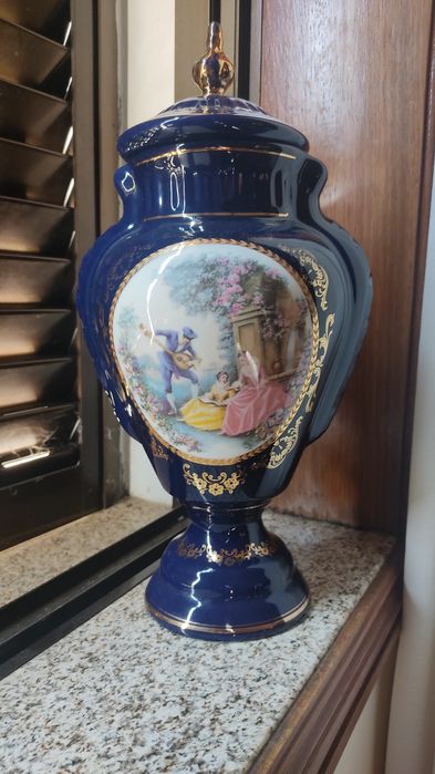 Conjunto 3 Vasos Estilo Limoges Azul Cobalto com Douração – Vintage Cl