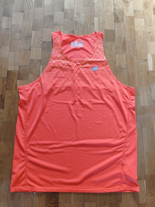 Okazja! Koszulka Tank Top Bezrękawnik Sportowy do Biegania New Balance Neonowy Pomarańczowy Roz. L