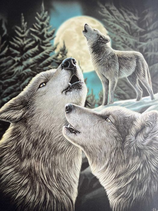 Tela Anne Stokes - Três Lobos Lua Cheia | Nova!
